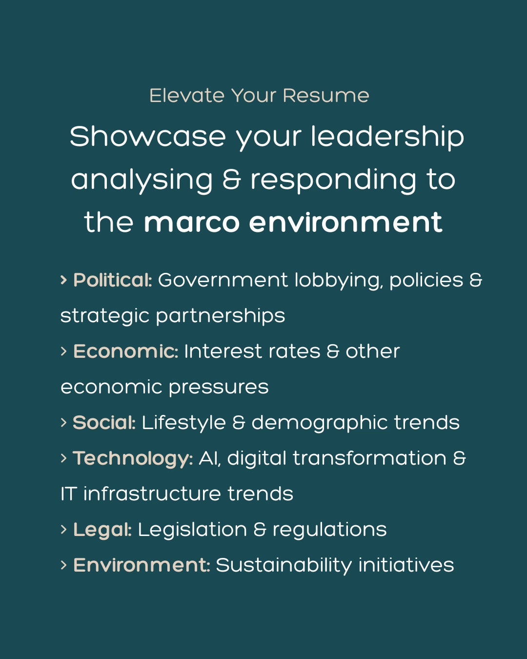Showcase your leadship analysing and responding to the macro environment